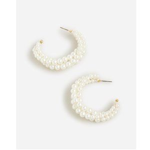 J. Crew Elegant Braided Twisted Strand Pearl Hoop Earrings